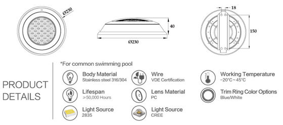 IP68 عالية الطاقة 12v 7W أضواء LED للماء تحت الماء