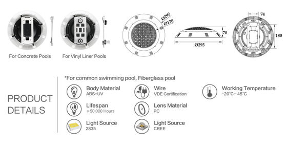 OEM 295mm Dia 25W أضواء LED للماء تحت الماء